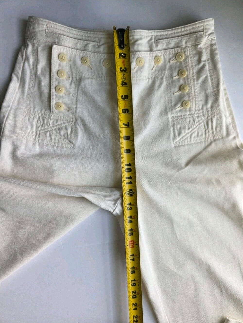 Tory Burch Button Detail Cropped Wide Leg Sailor Pants in Ivory Heavy Denim Sz 4 - Picture 8 of 15